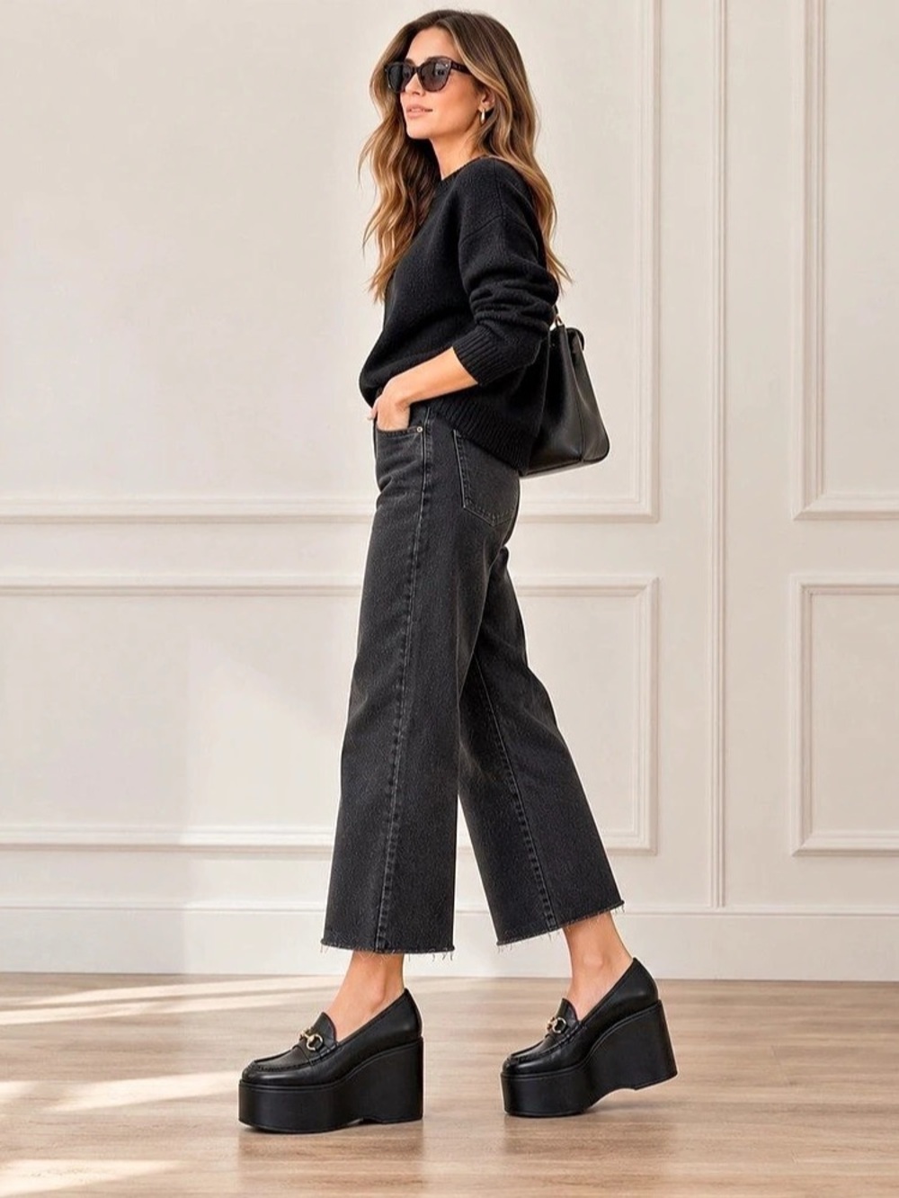 New Gucci Horsebit Wedge Loafer Black Platform, 37.5/7